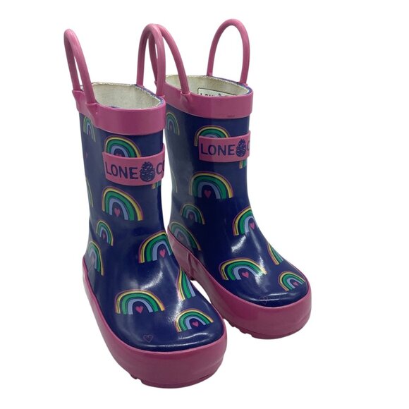 Lone Cone Kids Rain Boots Rainbow Print Navy Pink Rubber US 4 Toddler - Picture 4 of 7